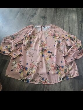 Worthington Pink Floral Smocked-Sleeve Blouse